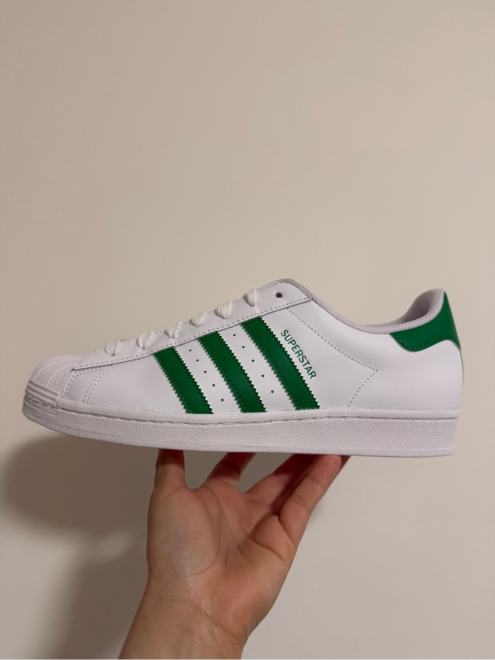 adidas White & Green Superstar Low-Top Sneakers